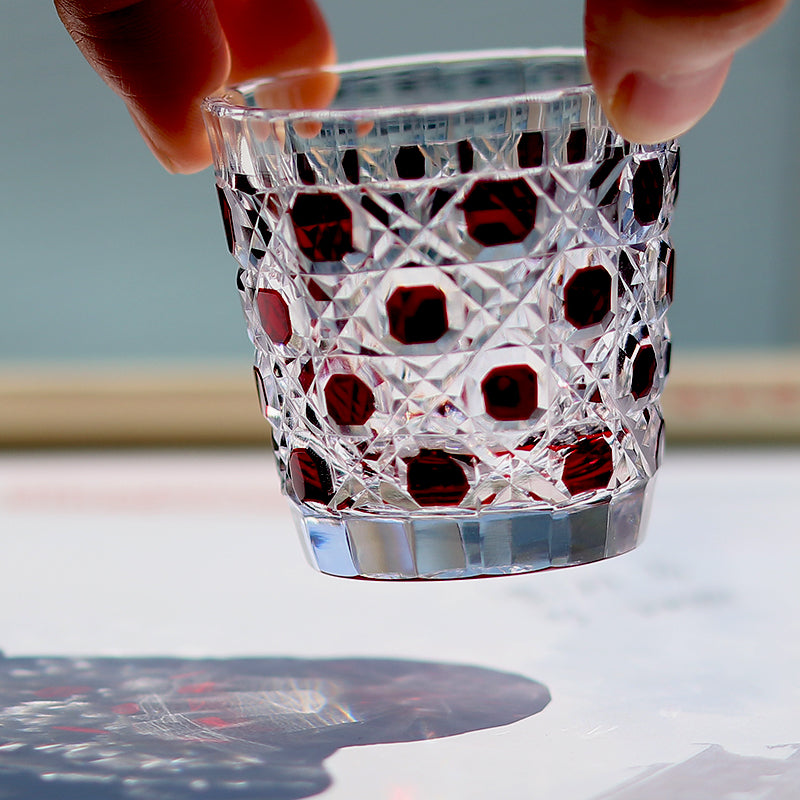 QJ-05 35ml Handmade ruby red edo kiriko chilled sake glass 1.5 oz min shot glass for whiskey, vodka, tequila