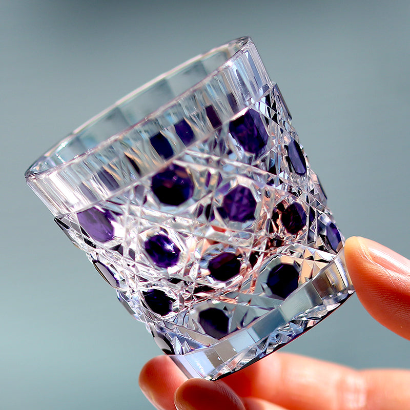 QJ-05 35ml Japanese style purple colored sake glass edo kiriko 1.5 oz min soju shot glass for whiskey, vodka, tequila