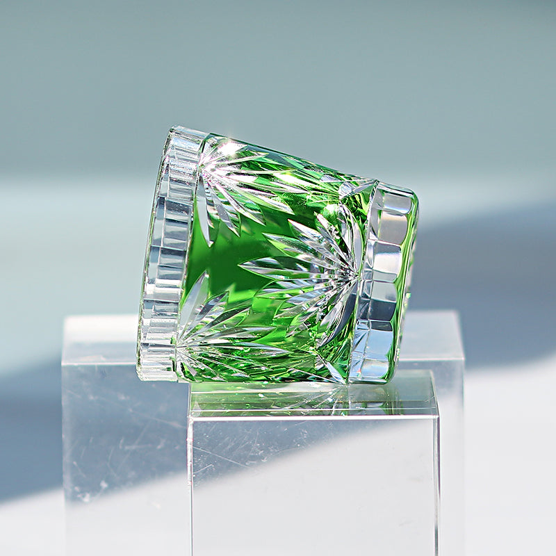 QJ-06-2 35ml Hand Cut Bamboo Design Sake Glass Green Edo Kiriko soju shot glass for whiskey, vodka, tequila, chilled sake
