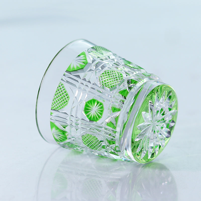 QJ-07 New Bamboo Green 35ml edo kiriko sake glass 1 oz min shot glasses for whiskey, vodka, tequila