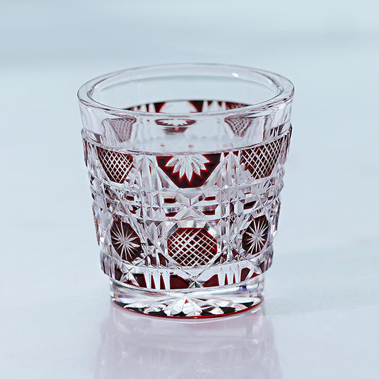 QJ-07 New Hand Cut To Clear Shot Glass 30ml ruby red edo kiriko sake glass 1 oz min glasses for whiskey, vodka, tequila