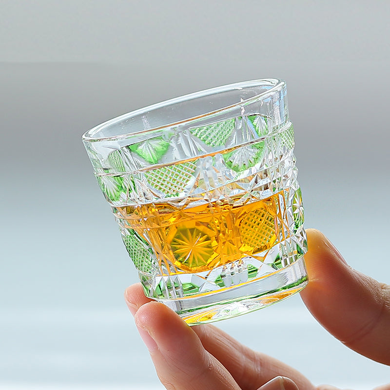 QJ-07 New Bamboo Green 35ml edo kiriko sake glass 1 oz min shot glasses for whiskey, vodka, tequila