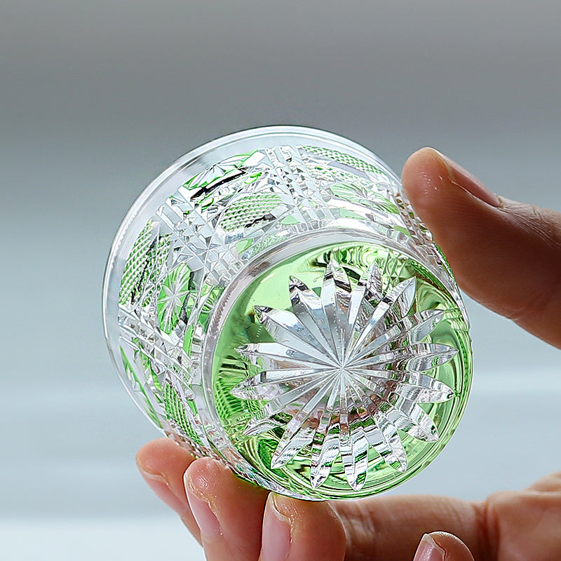 QJ-07 New Bamboo Green 35ml edo kiriko sake glass 1 oz min shot glasses for whiskey, vodka, tequila