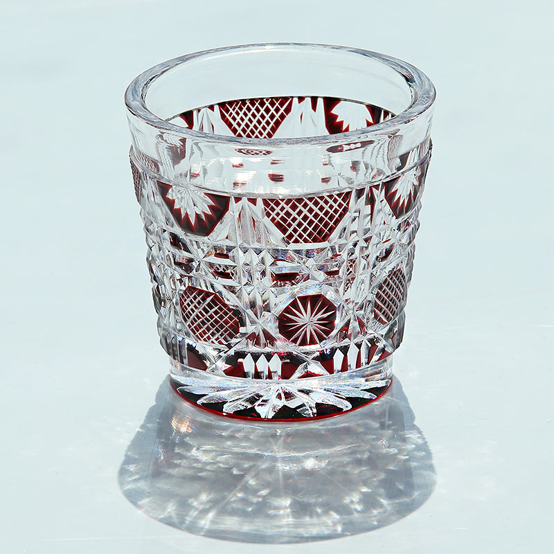 QJ-07 New Hand Cut To Clear Shot Glass 30ml ruby red edo kiriko sake glass 1 oz min glasses for whiskey, vodka, tequila