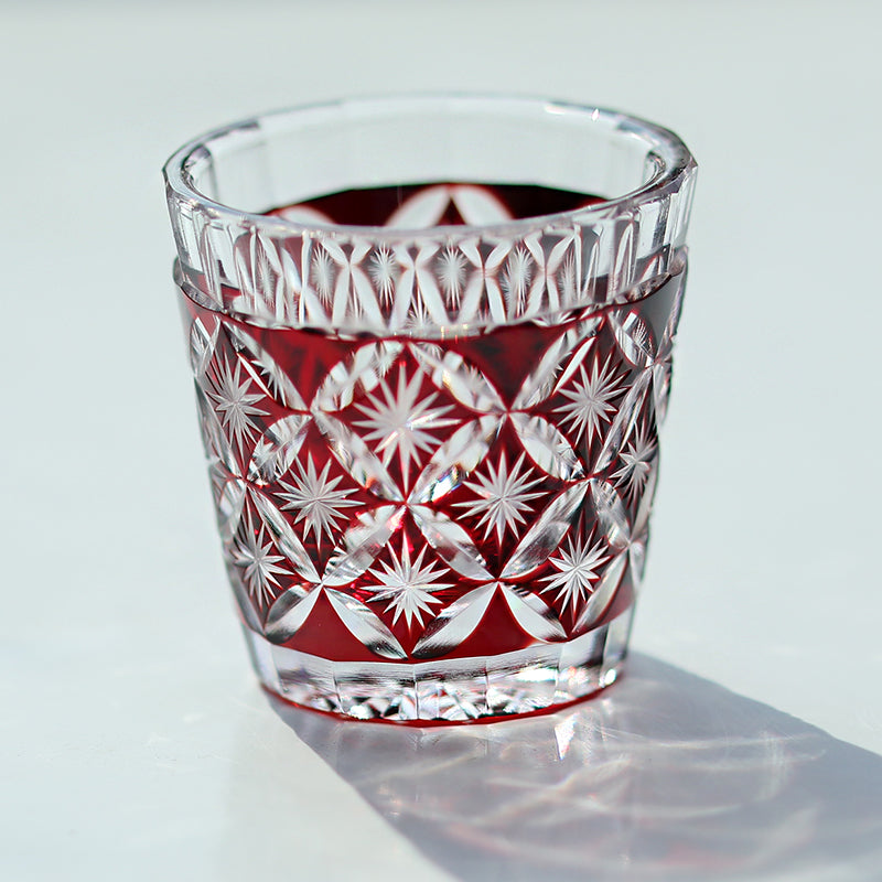 QJ-08 Hand cut to clear ruby red 35ml edo kiriko shot glass sake glass 1 oz min soju glasses vodka, tequila