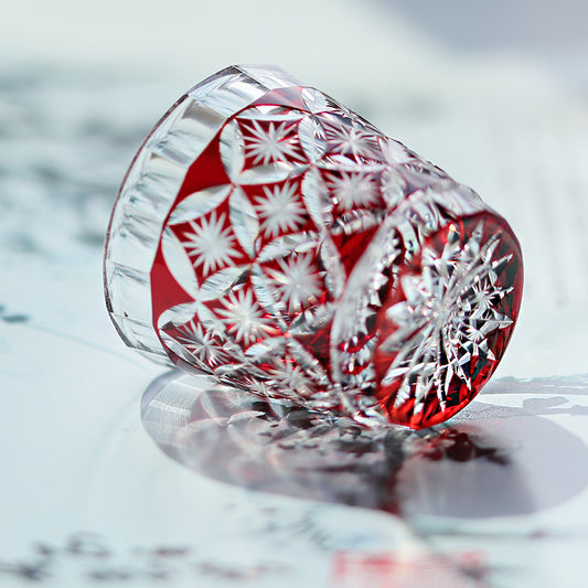 QJ-08 Hand cut to clear ruby red 35ml edo kiriko shot glass sake glass 1 oz min soju glasses vodka, tequila