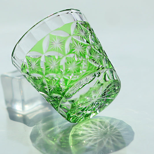QJ-08 Hand cut to clear green 35ml edo kiriko shot glass sake glass 1 oz min soju glasses vodka, tequila