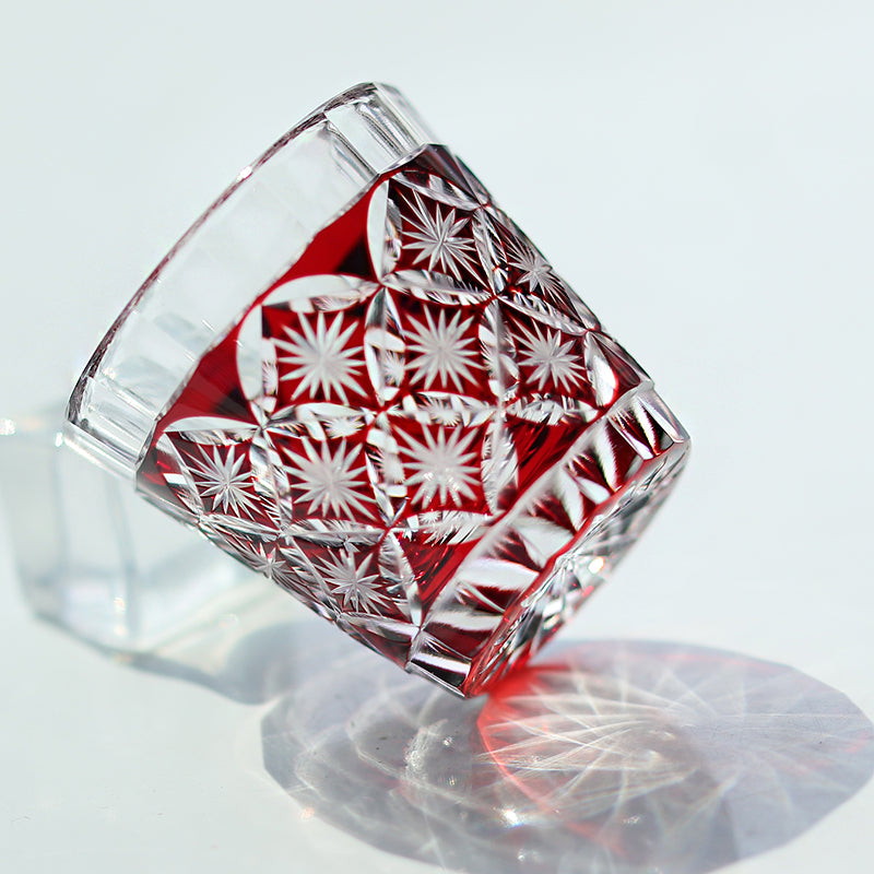 QJ-08 Hand cut to clear ruby red 35ml edo kiriko shot glass sake glass 1 oz min soju glasses vodka, tequila