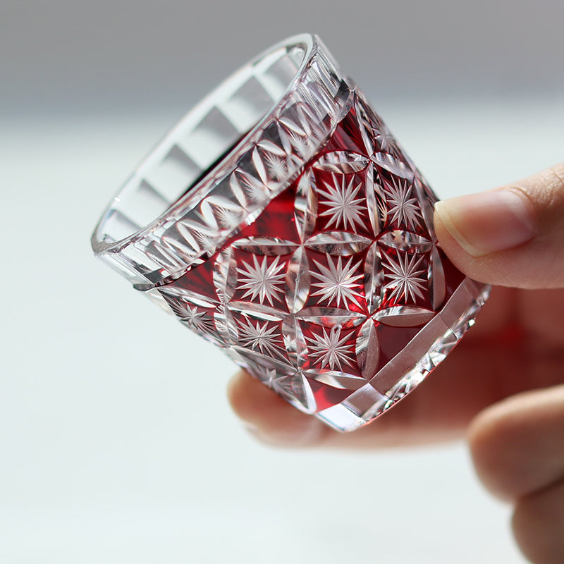 QJ-08 Hand cut to clear ruby red 35ml edo kiriko shot glass sake glass 1 oz min soju glasses vodka, tequila