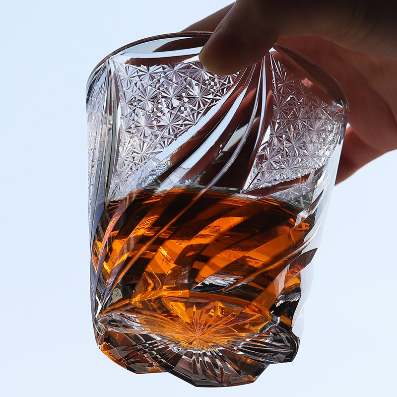 JP-139-2 11 oz Hand Cut and Grey Colored Whiskey Glass Tumbler Edo Kiriko Old Fashioned Glasses Gift Box