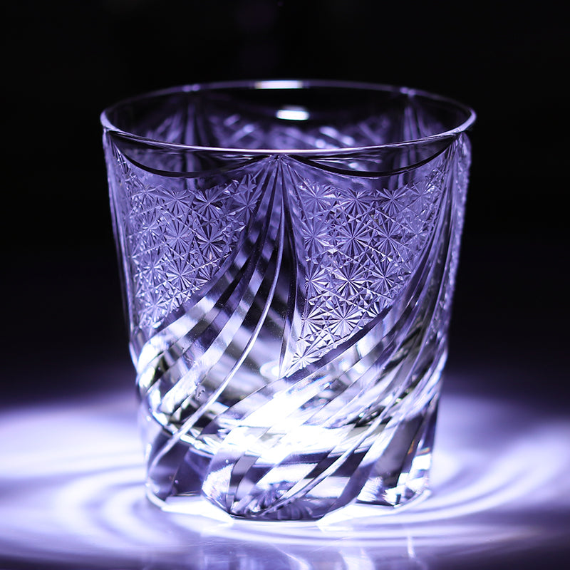 JP-139-2 11 oz Hand Cut and Grey Colored Whiskey Glass Tumbler Edo Kiriko Old Fashioned Glasses Gift Box