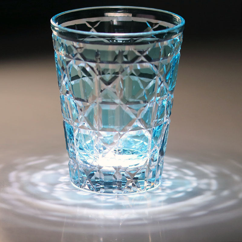 JP-045 Sky Blue Crystal Glass Water Tumbler Cocktail Whiskey Glass With Hand-engraved Cannage Design