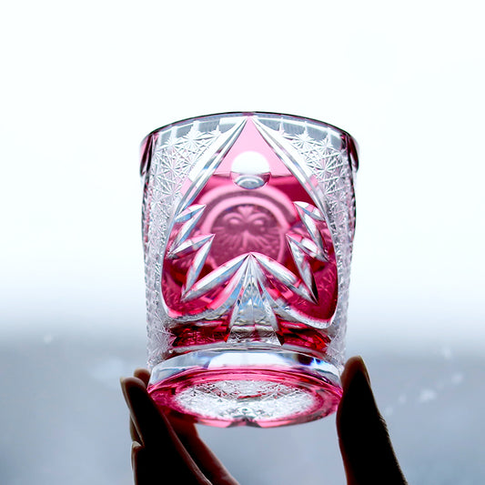 Pink Crystal Glass Hand Engraved Owl Colored Glass 9oz