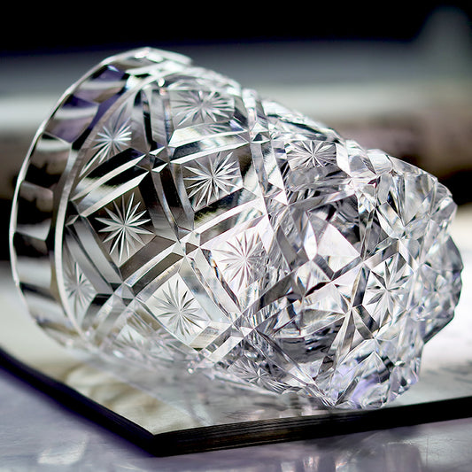 JP-126 240 ml Handmade Edo Kiriko K9 Crystal Cocktail Whiskey Glasses With Hand Engraved Star Blossom Design In Gift Box