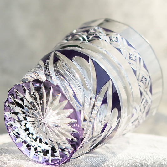 JP-018 200ml Handcrafted Violet Whisky Glasses With Edo Kiriko‘s DANCE OF WIND Design In Gift Box