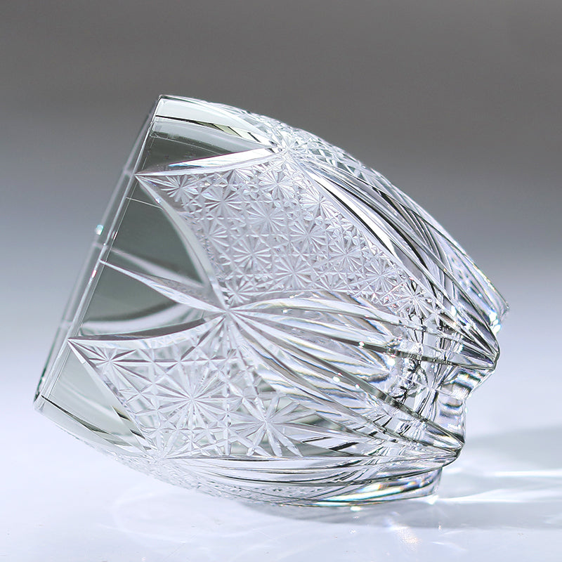 JP-101 350ml Handcrafts Edo Kiriko's Hand Cut To Clear Grey Round Whisky Glass With Gift Box