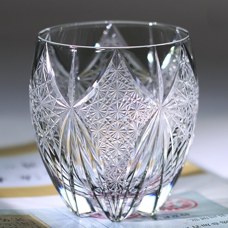 JP-101 350ml Handcrafts Edo Kiriko's Hand Cut To Clear Grey Round Whisky Glass With Gift Box