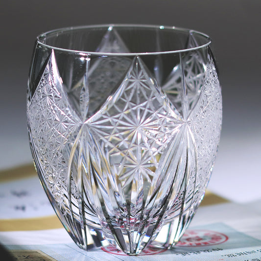 JP-101 350ml Handcrafts Edo Kiriko's Hand Cut To Clear Grey Round Whisky Glass With Gift Box