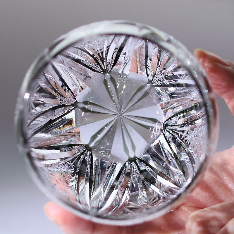 JP-101 350ml Handcrafts Edo Kiriko's Hand Cut To Clear Grey Round Whisky Glass With Gift Box