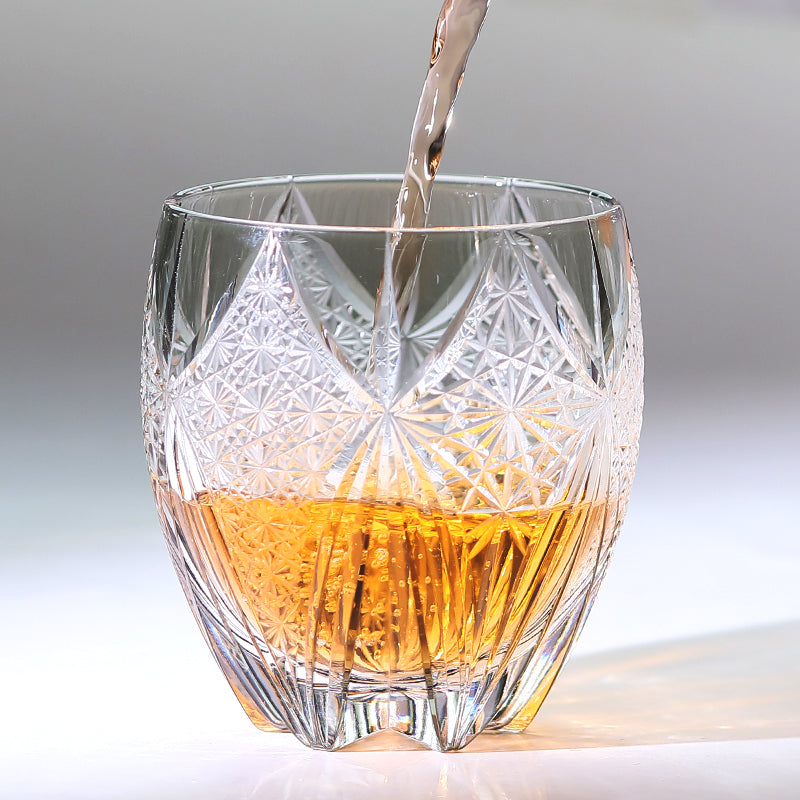 JP-101 350ml Handcrafts Edo Kiriko's Hand Cut To Clear Grey Round Whisky Glass With Gift Box