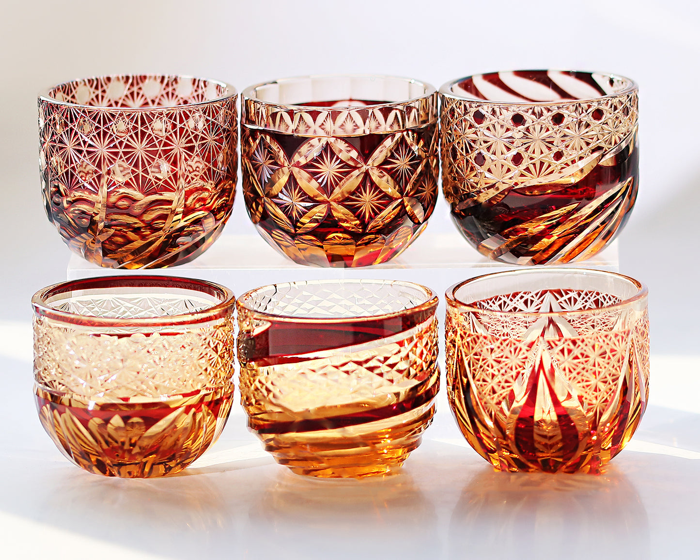 QJ-04 Handcrafts Amber Red Sake Glasses Shot Glass 60ml for Sake ,Soju,whiskey, vodka, tequila