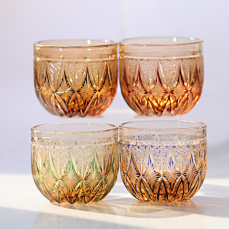 QJ-03 60ml Edo Kiriko Handcrafted Amber Red Sake Glasses