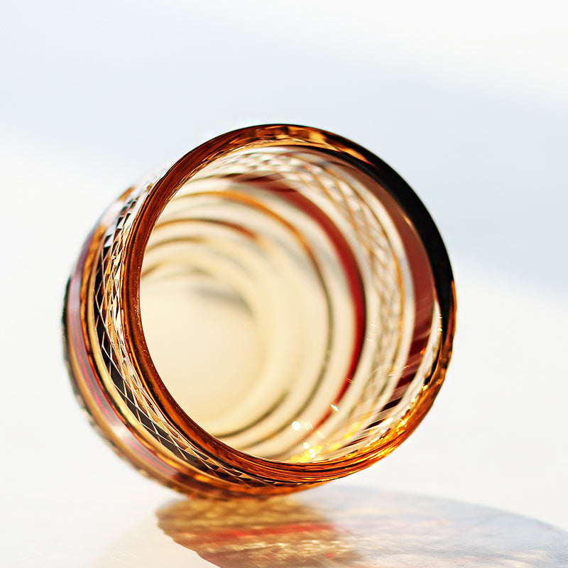 QJ-09 60 ML Red and Amber Colored Cold Sake Glass Cup Edo Kiriko's Shot Glass