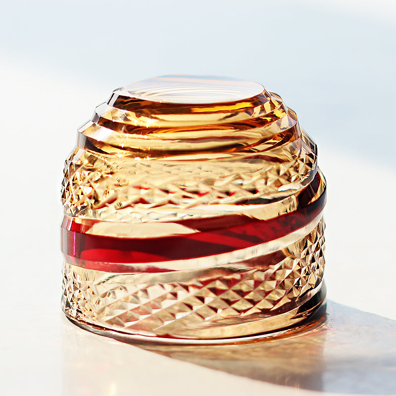 QJ-09 60 ML Red and Amber Colored Cold Sake Glass Cup Edo Kiriko's Shot Glass