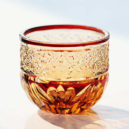JP-021 60 ML Handcrafts Edo Kiriko's Ruby Red Colored Sake Glass Cup,Chilled Small Shot Glasses Soju Glass Cup