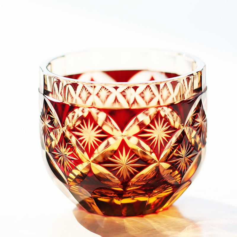 QJ-04 Handcrafts Amber Red Sake Glasses Shot Glass 60ml for Sake ,Soju,whiskey, vodka, tequila
