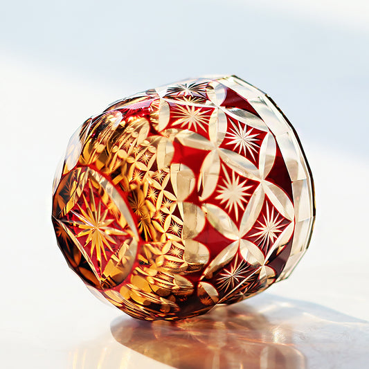 QJ-04 Handcrafts Amber Red Sake Glasses Shot Glass 60ml for Sake ,Soju,whiskey, vodka, tequila