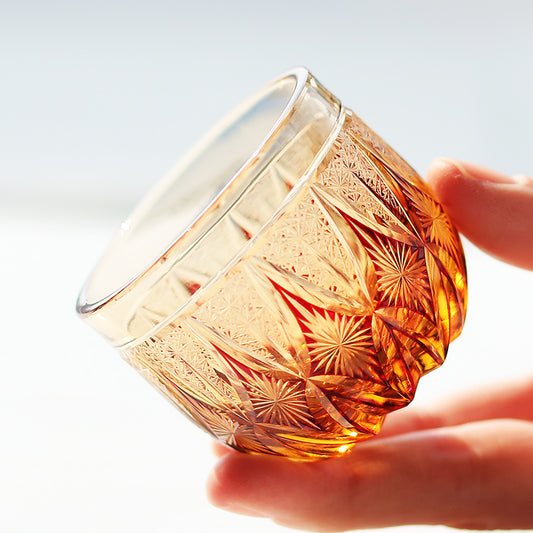 QJ-03 60ml Edo Kiriko Handcrafted Amber Red Sake Glasses