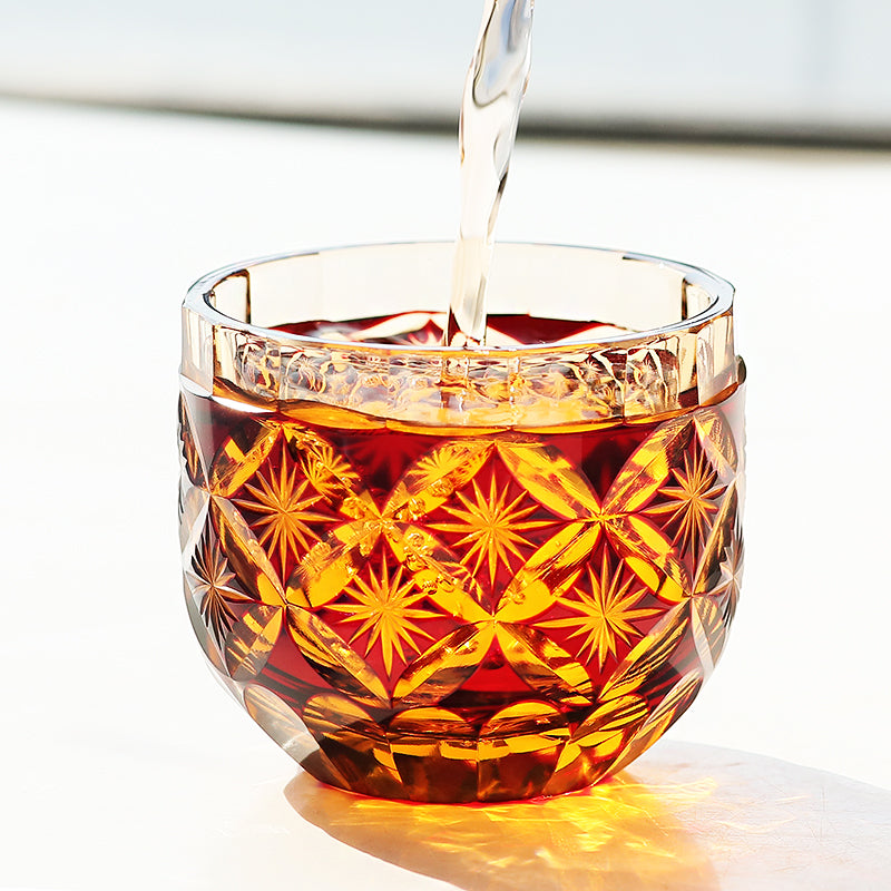 QJ-04 Handcrafts Amber Red Sake Glasses Shot Glass 60ml for Sake ,Soju,whiskey, vodka, tequila