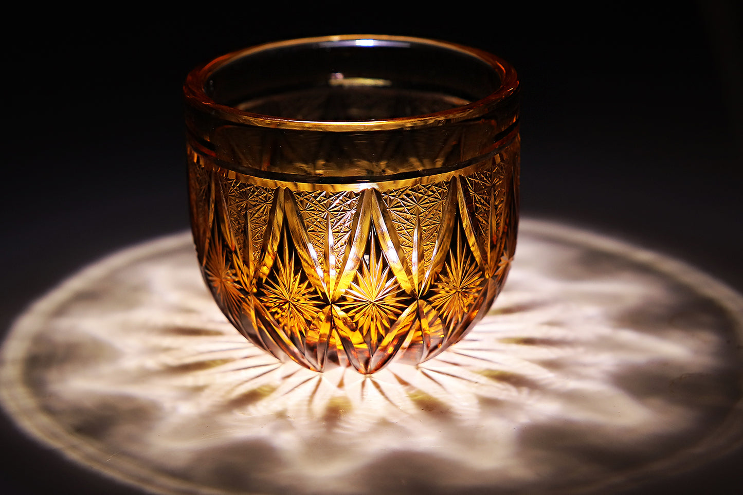 QJ-03 60ml Hand Cut Edo Kiriko Sake Glasses Amber Black Japanese Style Min Shot Glasses