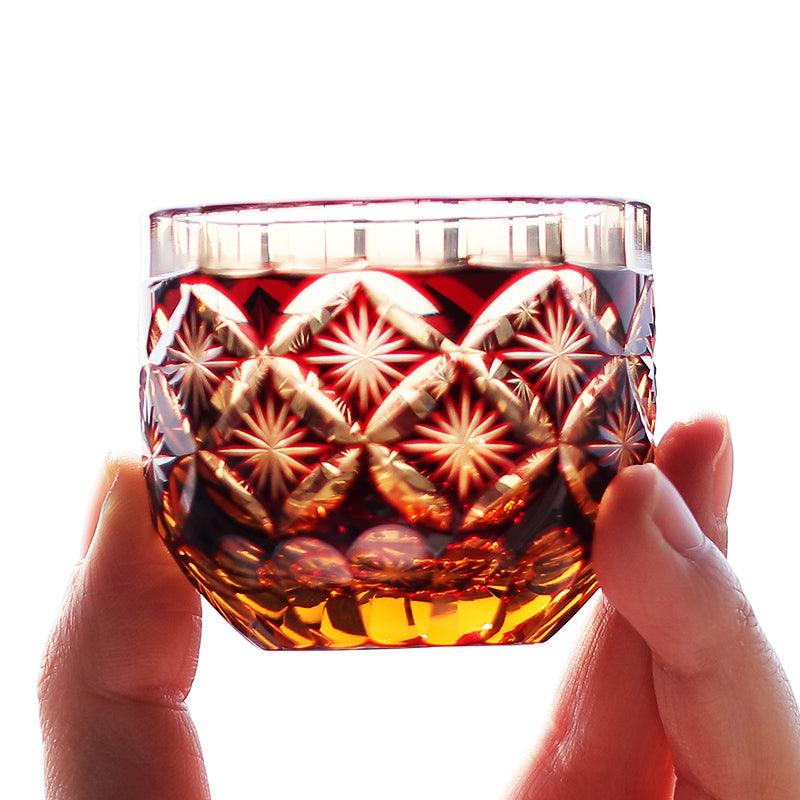 QJ-04 Handcrafts Amber Red Sake Glasses Shot Glass 60ml for Sake ,Soju,whiskey, vodka, tequila