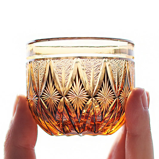 Amber Gold Hand-Cut Crystal Shot Glass Black 2oz