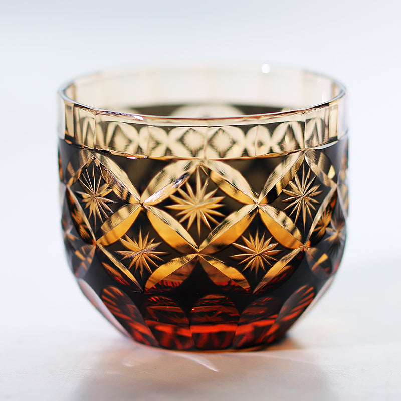 QJ-04 Hand Cut Amber Black Japanese Style Sake Glasses Shot Glass 60ml for Sake ,Soju,whiskey, vodka, tequila