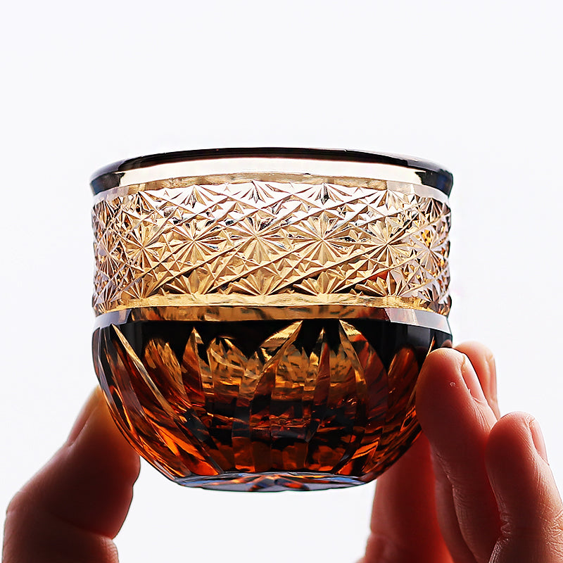 JP-021 60 ML Handcrafts Edo Kiriko's Black Colored Sake Glass Cup,Chilled Small Shot Glasses Soju Glass Cup