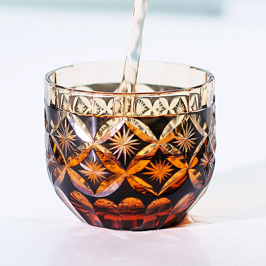QJ-04 Hand Cut Amber Black Japanese Style Sake Glasses Shot Glass 60ml for Sake ,Soju,whiskey, vodka, tequila