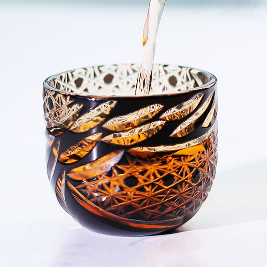 JP-031 60 ML Handcrafts Amber Black Cold Sake Glass Cup Edo Kiriko's Small Drinking Vessel