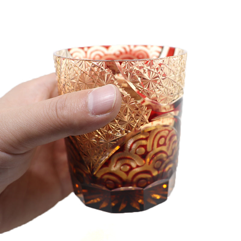 Cloud Edo Kiriko Whiskey Glass Red 9oz