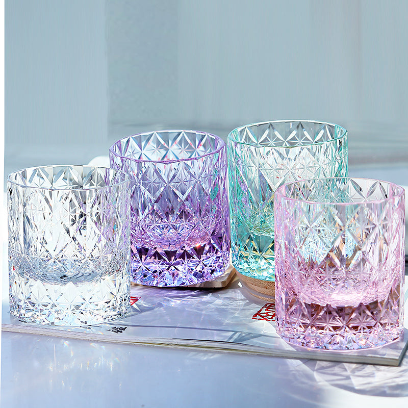 JP-129 Edo Kiriko Handcrafted Celestial Stars Whisky Glass Purple K9 Crystal Glass Tumbler With Gift Box