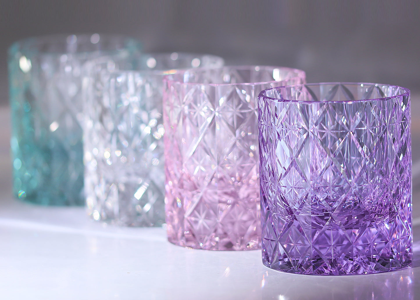 JP-129 Edo Kiriko Handcrafted Celestial Stars Whisky Glass Purple K9 Crystal Glass Tumbler With Gift Box