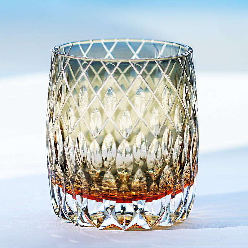 JP-064 310ml Handcrafts Japanese Style Roundish Grey Whiskey Glass Tumblers Edo Kiriko's Fine Lines And Rhombus-shaped With Gift Box