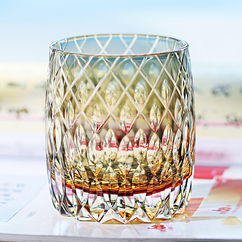 JP-064 310ml Handcrafts Japanese Style Roundish Grey Whiskey Glass Tumblers Edo Kiriko's Fine Lines And Rhombus-shaped With Gift Box