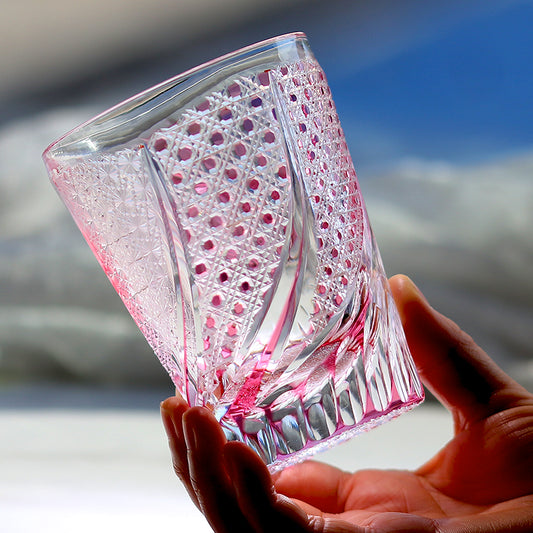 JP-019 280ml Edo Kiriko Handcrafted Rose Koi Cocktail Whisky Glasses Gold Pink In Gift Box