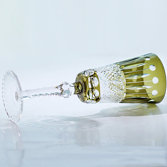 JP-002 250 ml Hand Cuts and Chartreuse Cased Crystal Glass Champagne Coupe Engraved Lotus Design