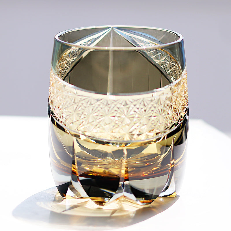 JP-065 310ml Grey Japanese Style Edo Kiriko Handcrafted Obsidian Lightning Whisky Glass Roundish With Gift Box