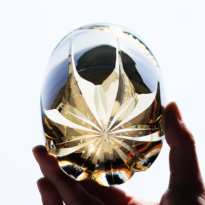 JP-065 310ml Grey Japanese Style Edo Kiriko Handcrafted Obsidian Lightning Whisky Glass Roundish With Gift Box