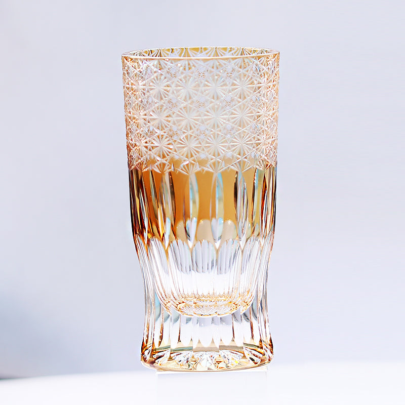 JP-004 Handcrafts Edo Kiriko Orange Cased Crystal Glass Cocktail Tumbler Beer Glass 260ml In Gift Box